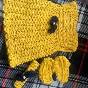 Charming Yellow Crochet Baby Dress Set
